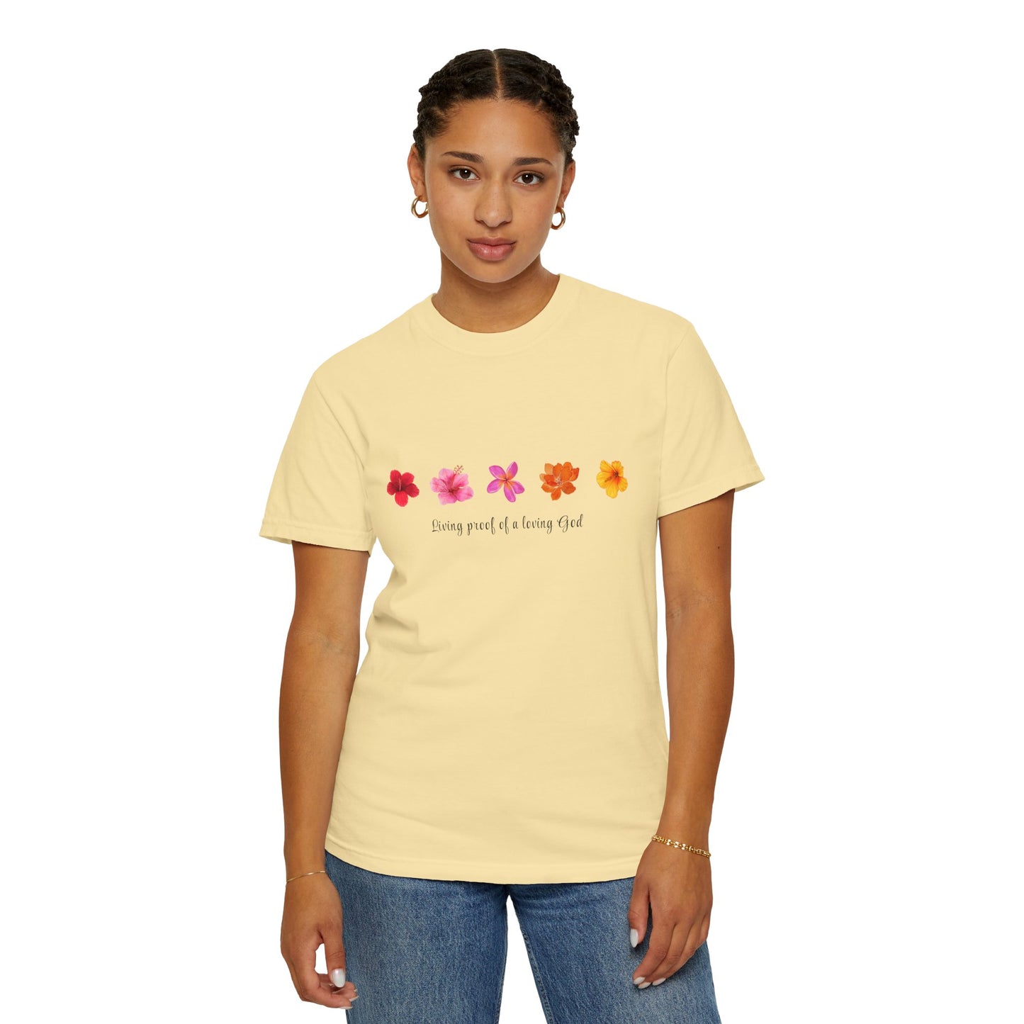 "Living Proof of a Loving God" Stylish Flower Graphic Tee l Casual Wear, Perfect for Summer
