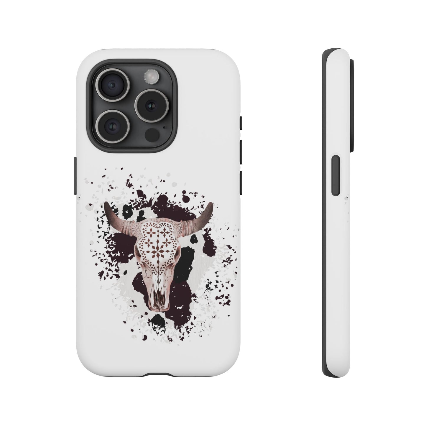 iPHONE Bull Skull with Cow Print Tough Phone Case l Gift for Him, Western Style