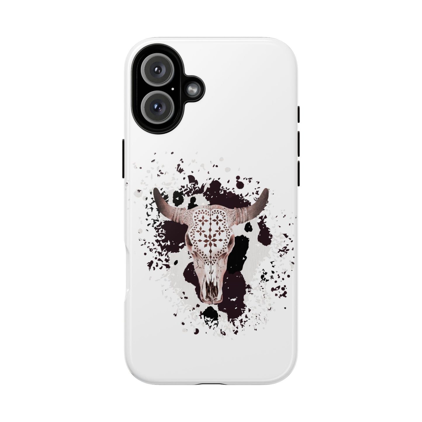 iPHONE Bull Skull with Cow Print Tough Phone Case l Gift for Him, Western Style