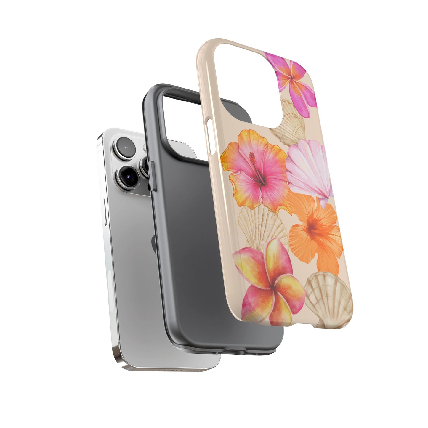 IPHONE Tropical Floral and Seashell Tough Phone Case l Vibrant Summer Accessory, Durable Tough Case for All Occasions
