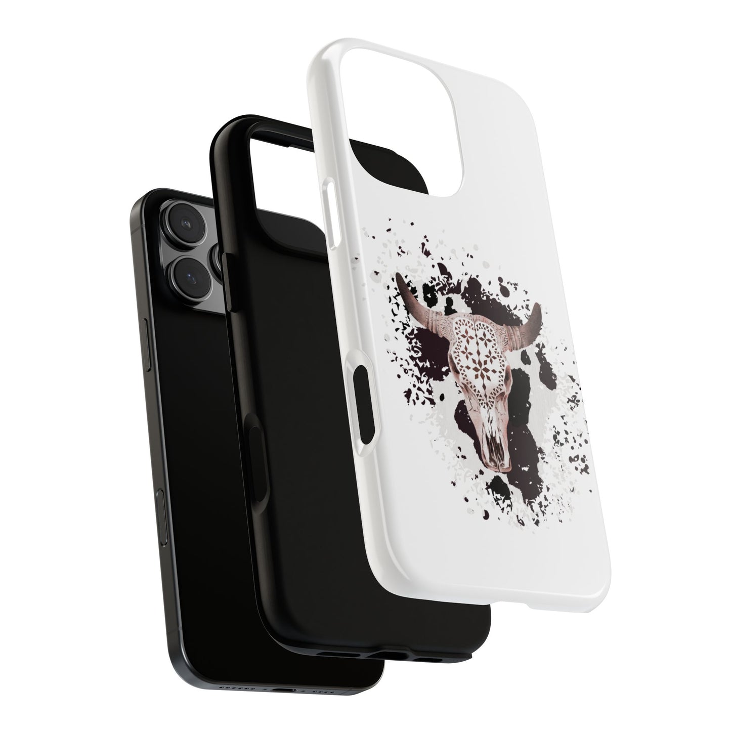 iPHONE Bull Skull with Cow Print Tough Phone Case l Gift for Him, Western Style
