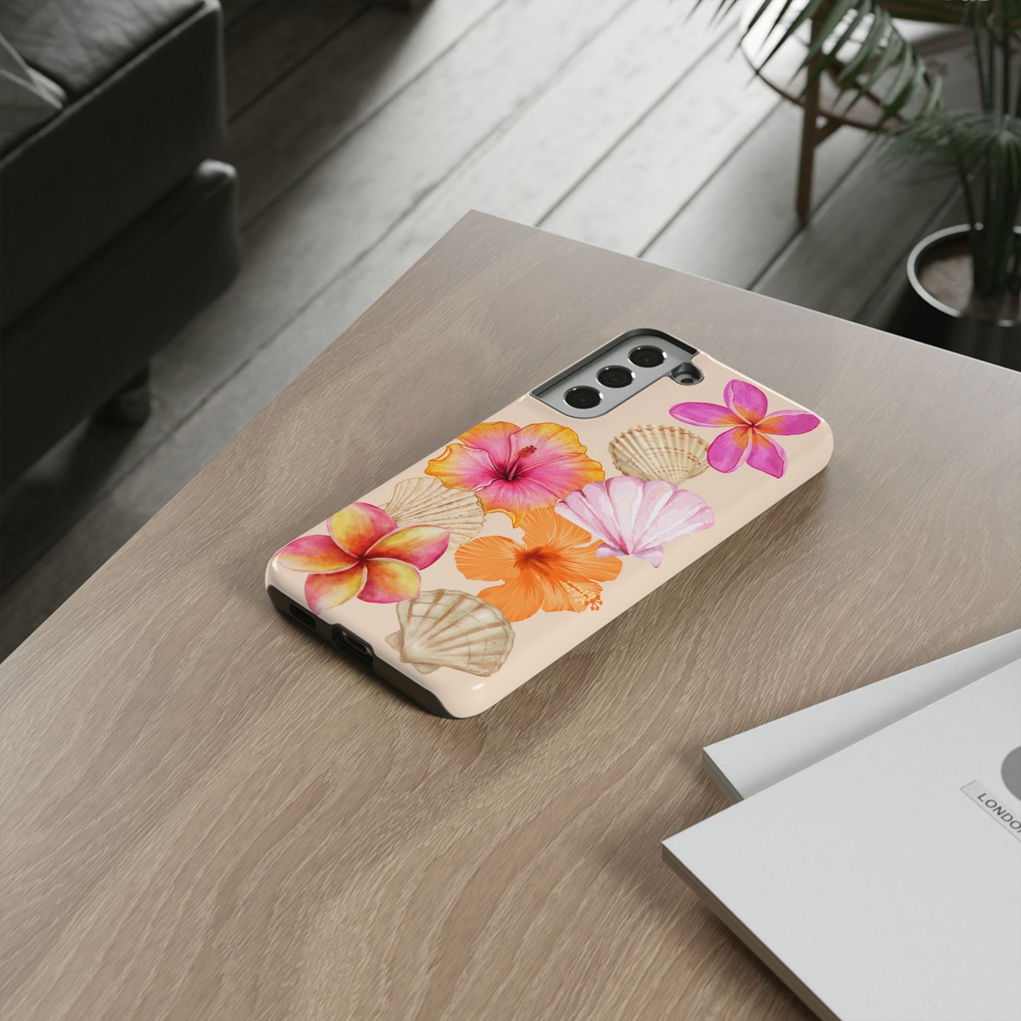 SAMSUNG Tropical Floral and Seashell Tough Phone Case l Vibrant Summer Accessory, Durable Tough Case for All Occasions