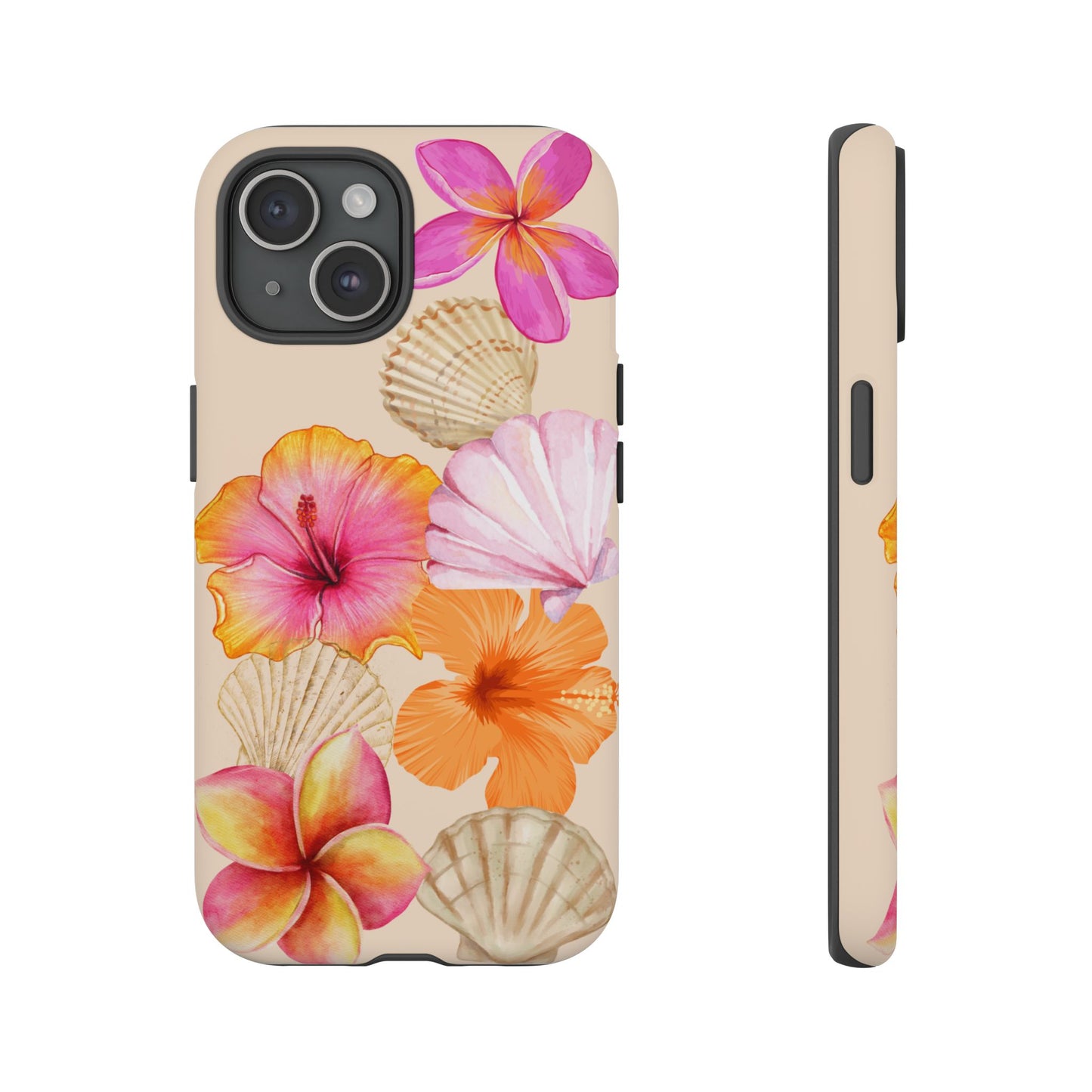 IPHONE Tropical Floral and Seashell Tough Phone Case l Vibrant Summer Accessory, Durable Tough Case for All Occasions