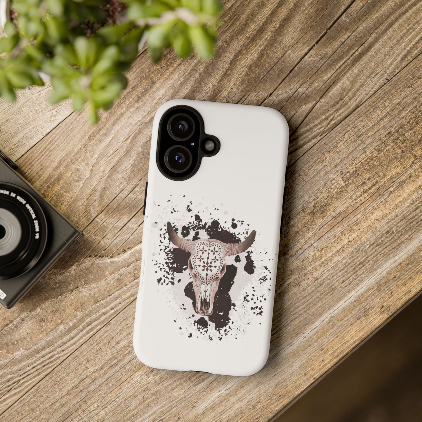 iPHONE Bull Skull with Cow Print Tough Phone Case l Gift for Him, Western Style