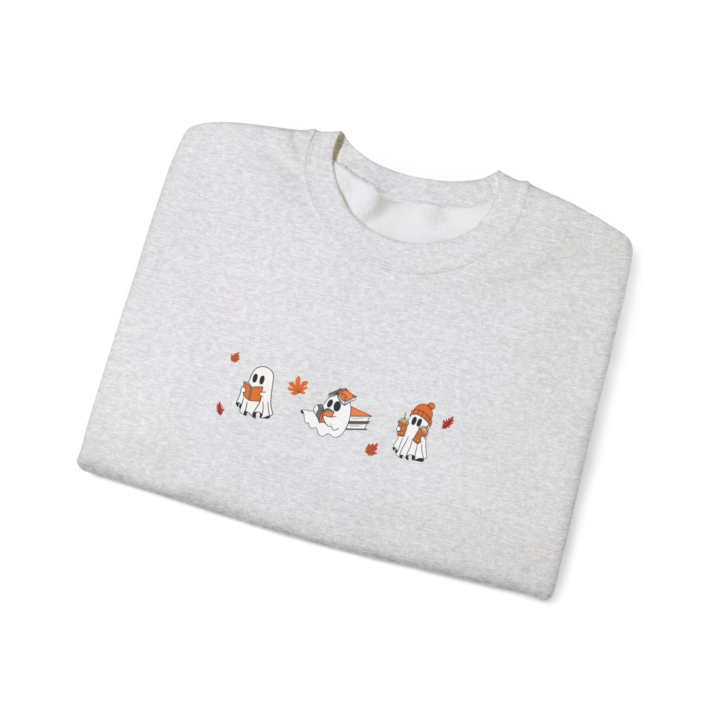 Cute Ghosts with Books Cozy Unisex Crewneck Sweatshirt l Perfect for Holidays, Casual Wear, Gifts, Winter, Relaxed Style
