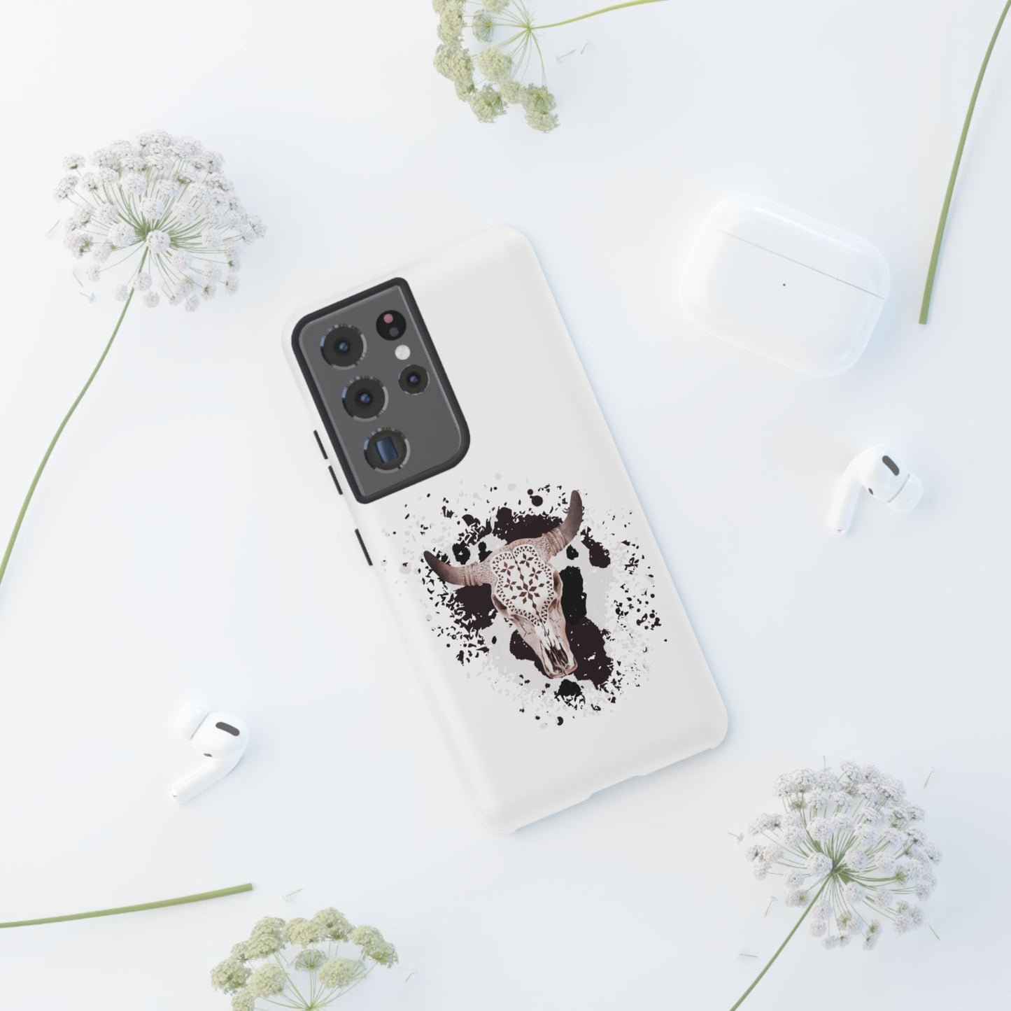 SAMSUNG Bull Skull with Cow Print Tough Phone Case l Gift for Him, Western Style
