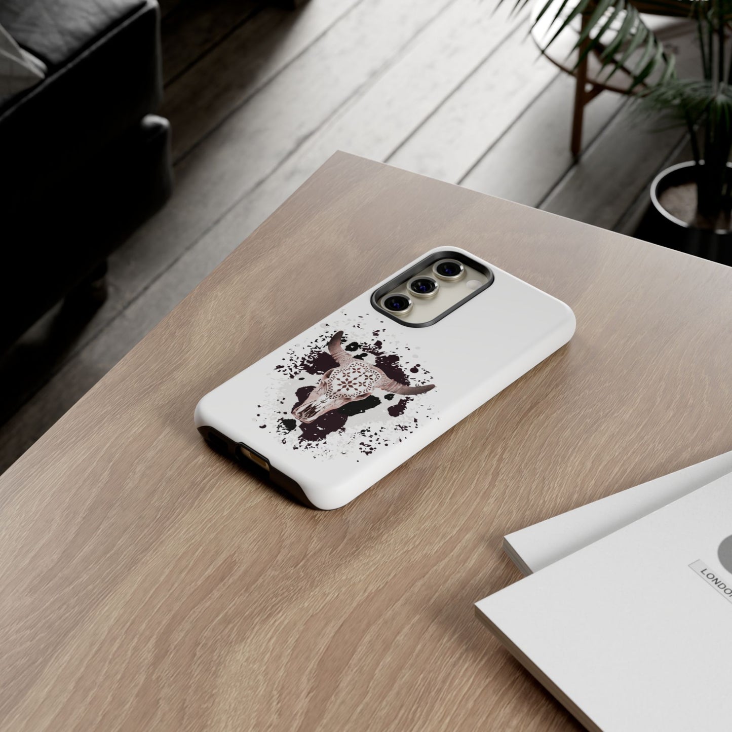 SAMSUNG Bull Skull with Cow Print Tough Phone Case l Gift for Him, Western Style