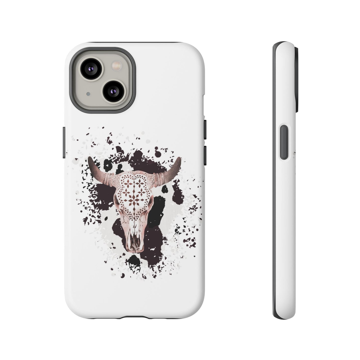 iPHONE Bull Skull with Cow Print Tough Phone Case l Gift for Him, Western Style