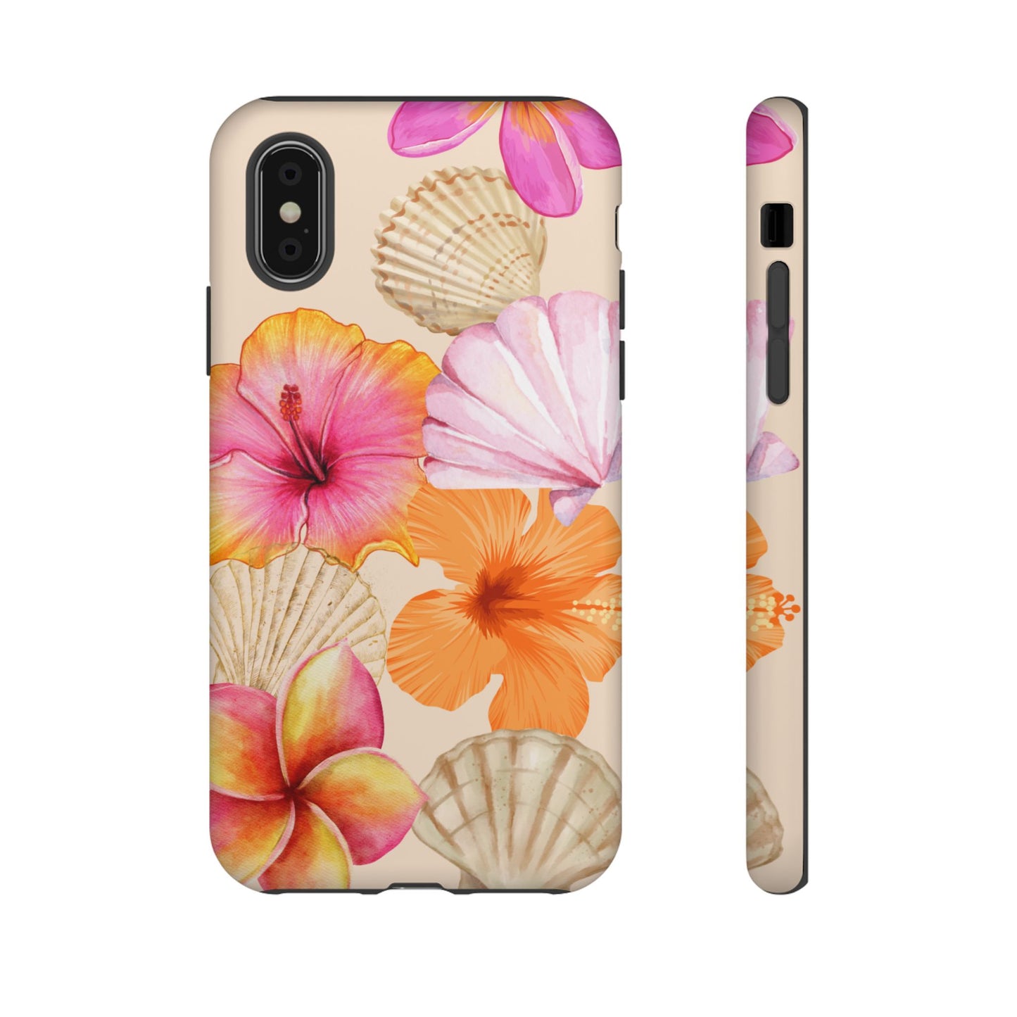 IPHONE Tropical Floral and Seashell Tough Phone Case l Vibrant Summer Accessory, Durable Tough Case for All Occasions