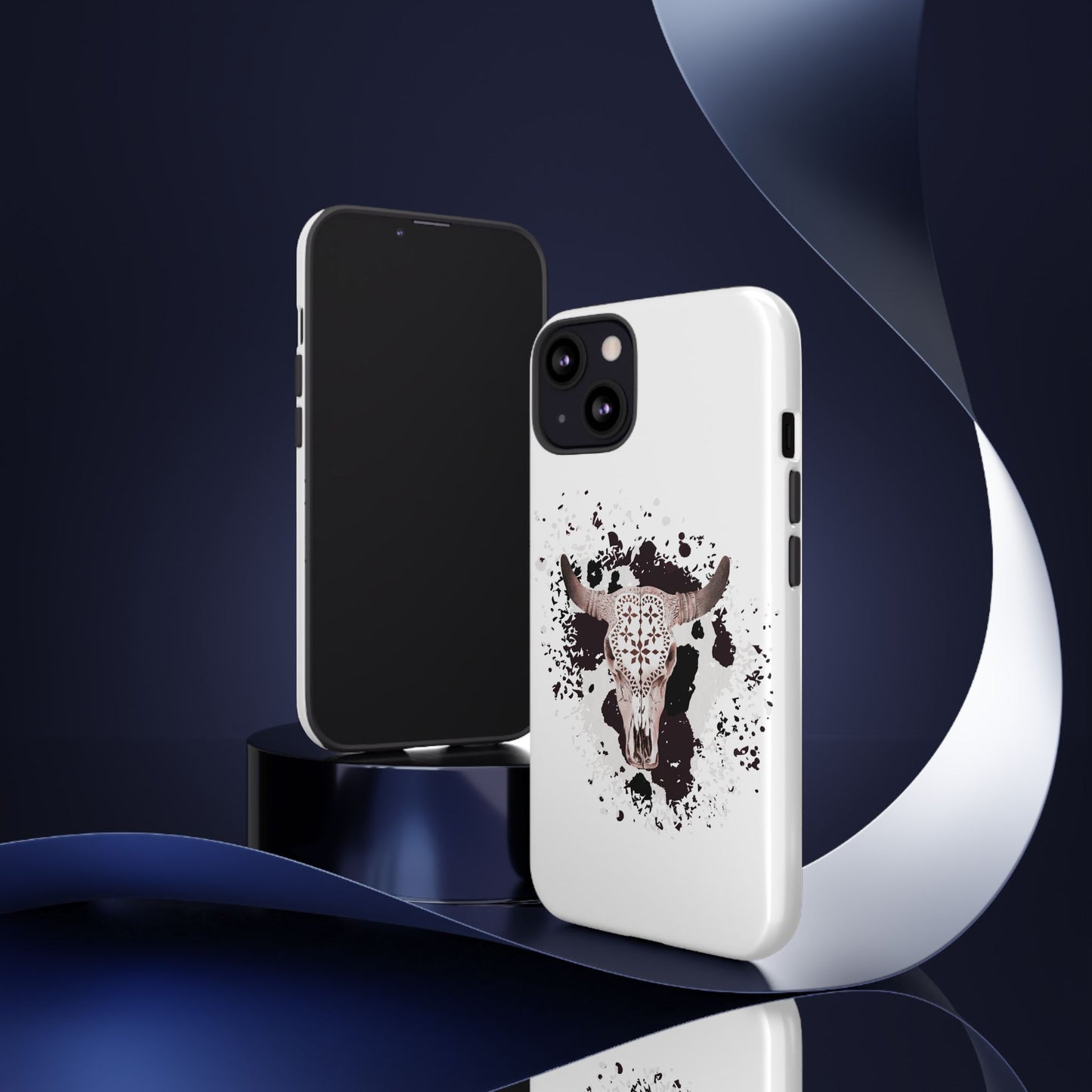iPHONE Bull Skull with Cow Print Tough Phone Case l Gift for Him, Western Style