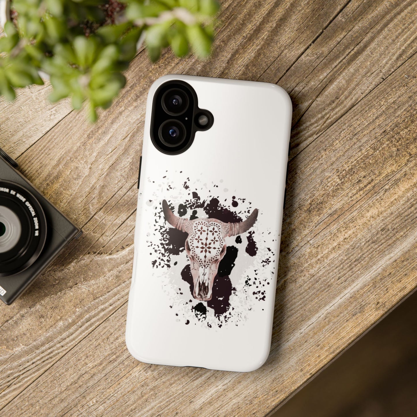 iPHONE Bull Skull with Cow Print Tough Phone Case l Gift for Him, Western Style