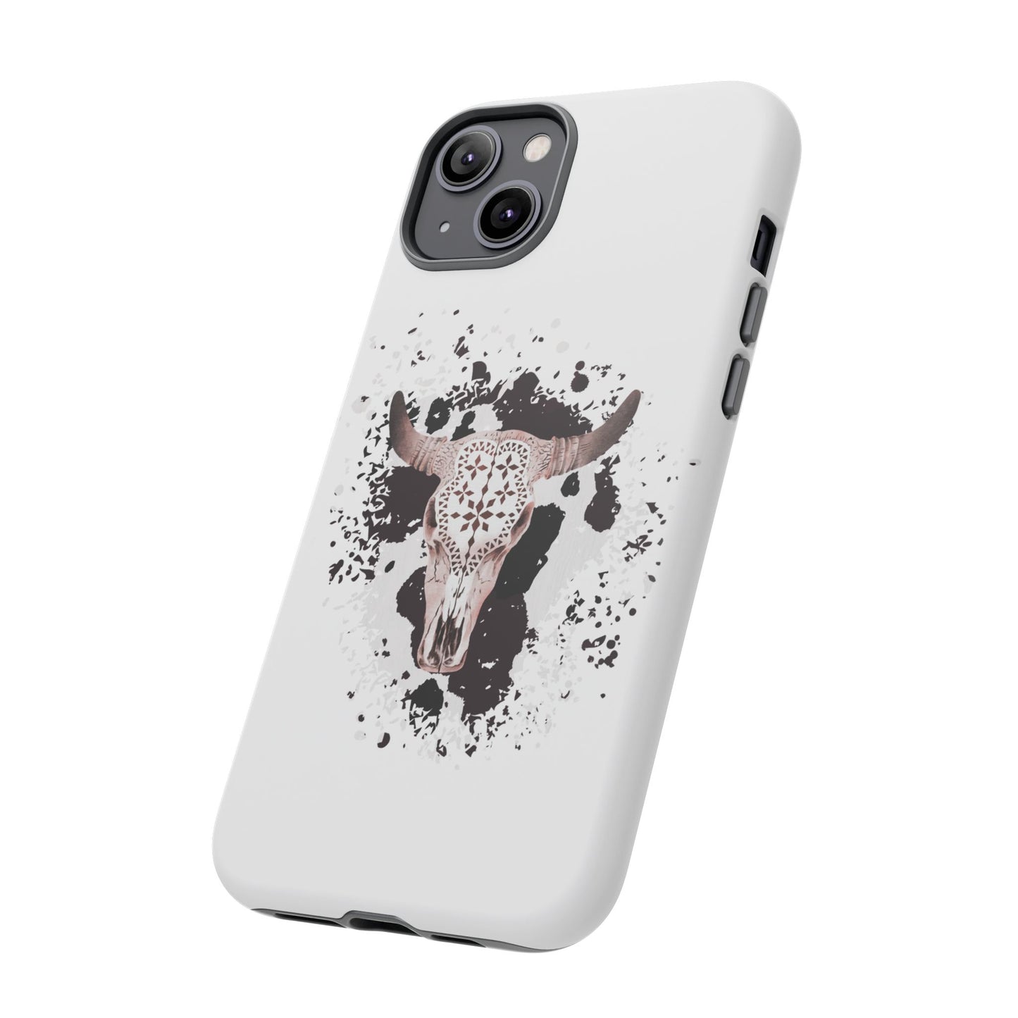 iPHONE Bull Skull with Cow Print Tough Phone Case l Gift for Him, Western Style
