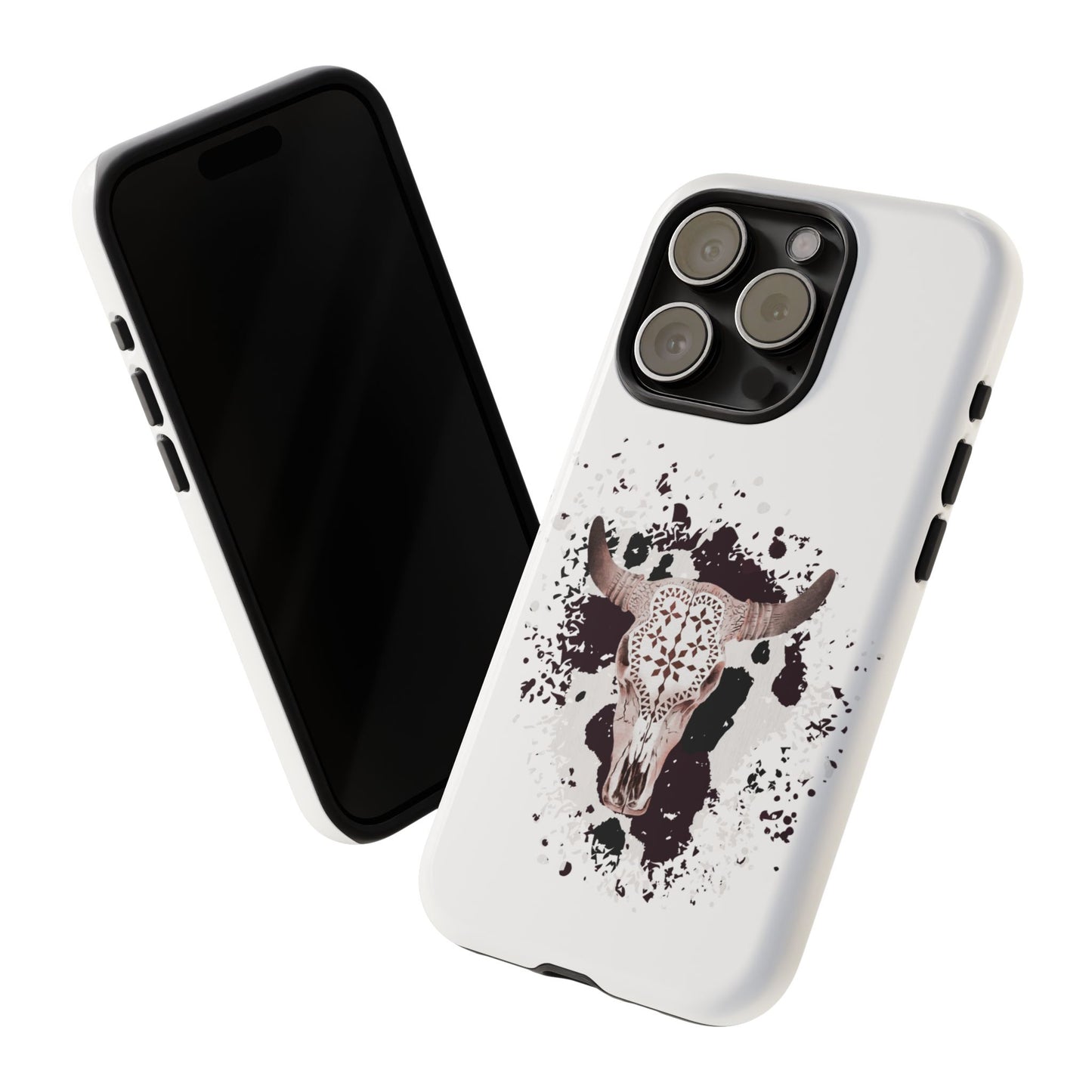 iPHONE Bull Skull with Cow Print Tough Phone Case l Gift for Him, Western Style