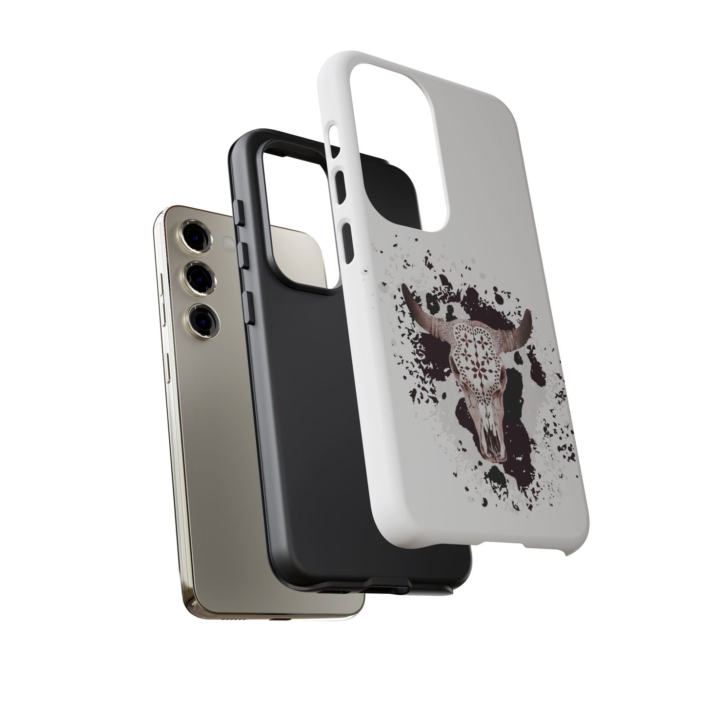 SAMSUNG Bull Skull with Cow Print Tough Phone Case l Gift for Him, Western Style
