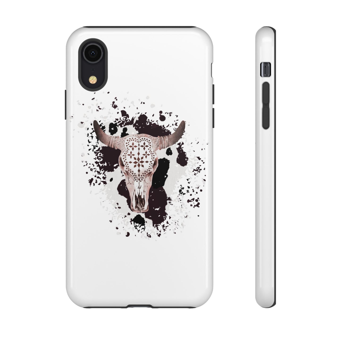 iPHONE Bull Skull with Cow Print Tough Phone Case l Gift for Him, Western Style