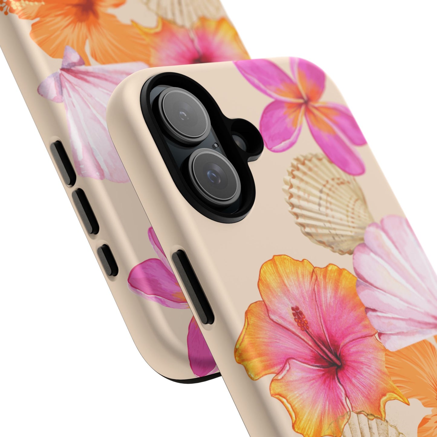 IPHONE Tropical Floral and Seashell Tough Phone Case l Vibrant Summer Accessory, Durable Tough Case for All Occasions