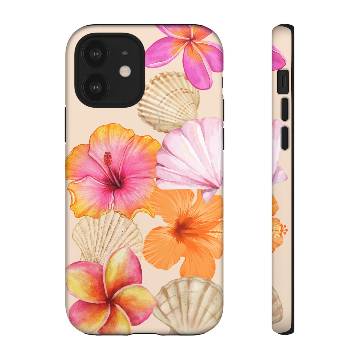 IPHONE Tropical Floral and Seashell Tough Phone Case l Vibrant Summer Accessory, Durable Tough Case for All Occasions