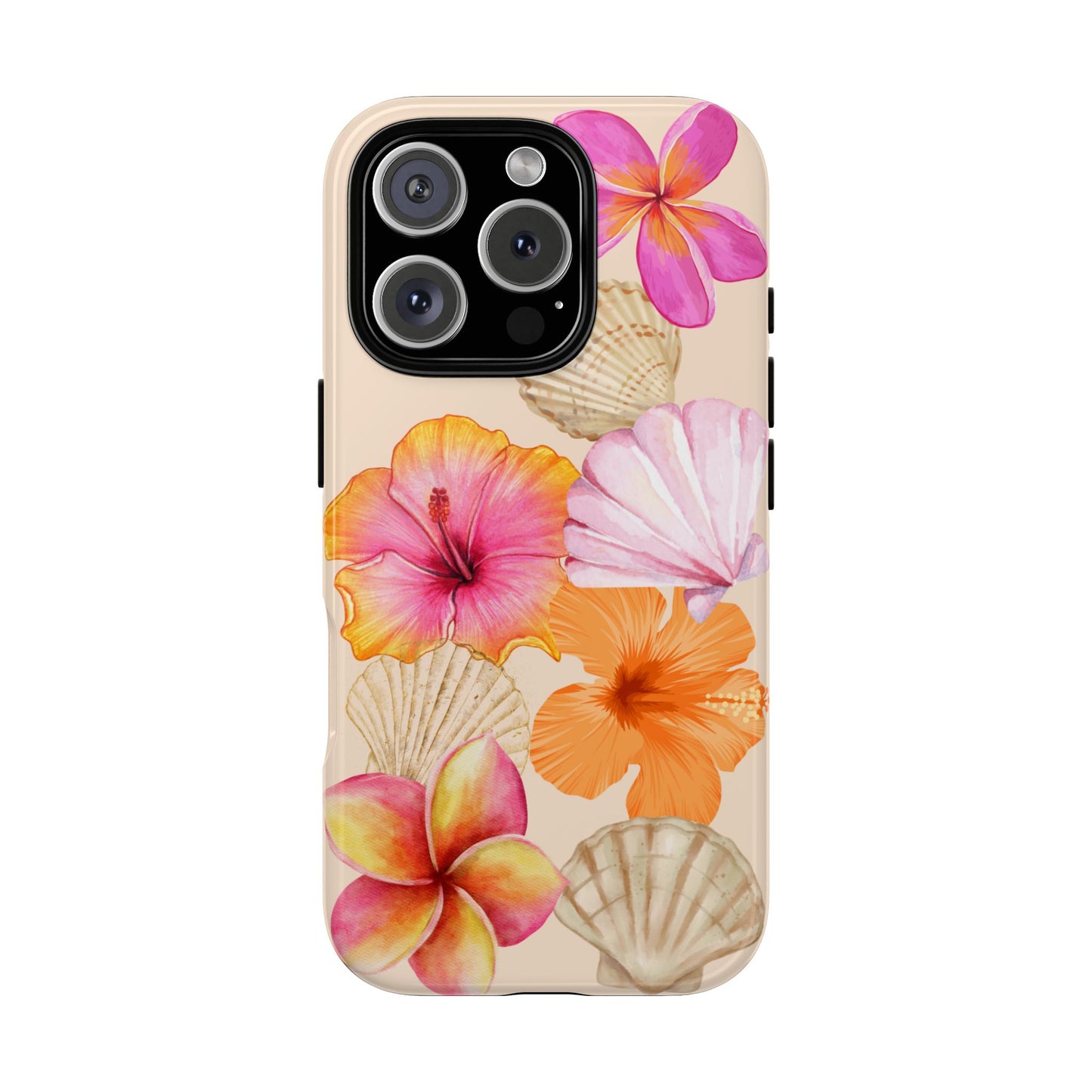 IPHONE Tropical Floral and Seashell Tough Phone Case l Vibrant Summer Accessory, Durable Tough Case for All Occasions