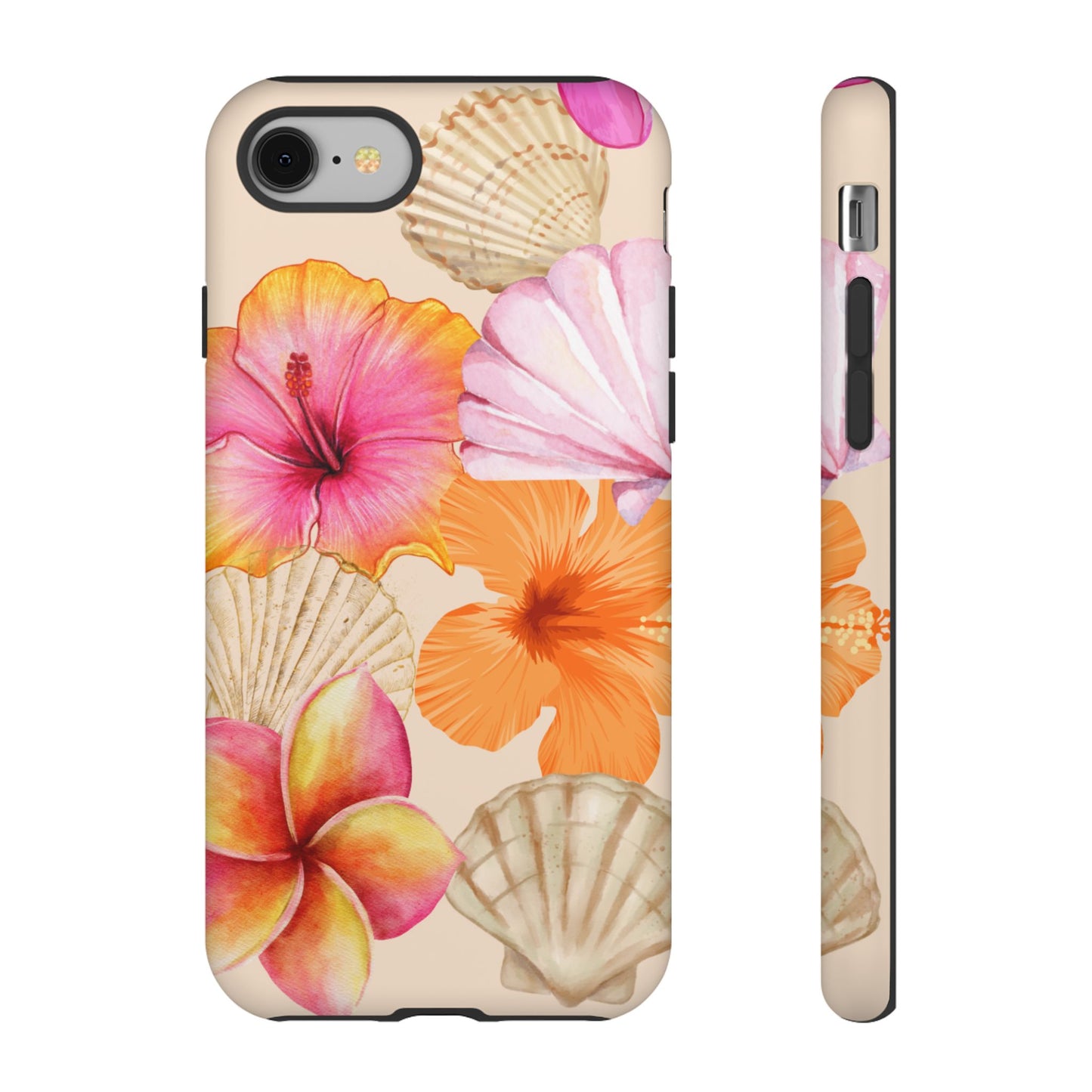 IPHONE Tropical Floral and Seashell Tough Phone Case l Vibrant Summer Accessory, Durable Tough Case for All Occasions