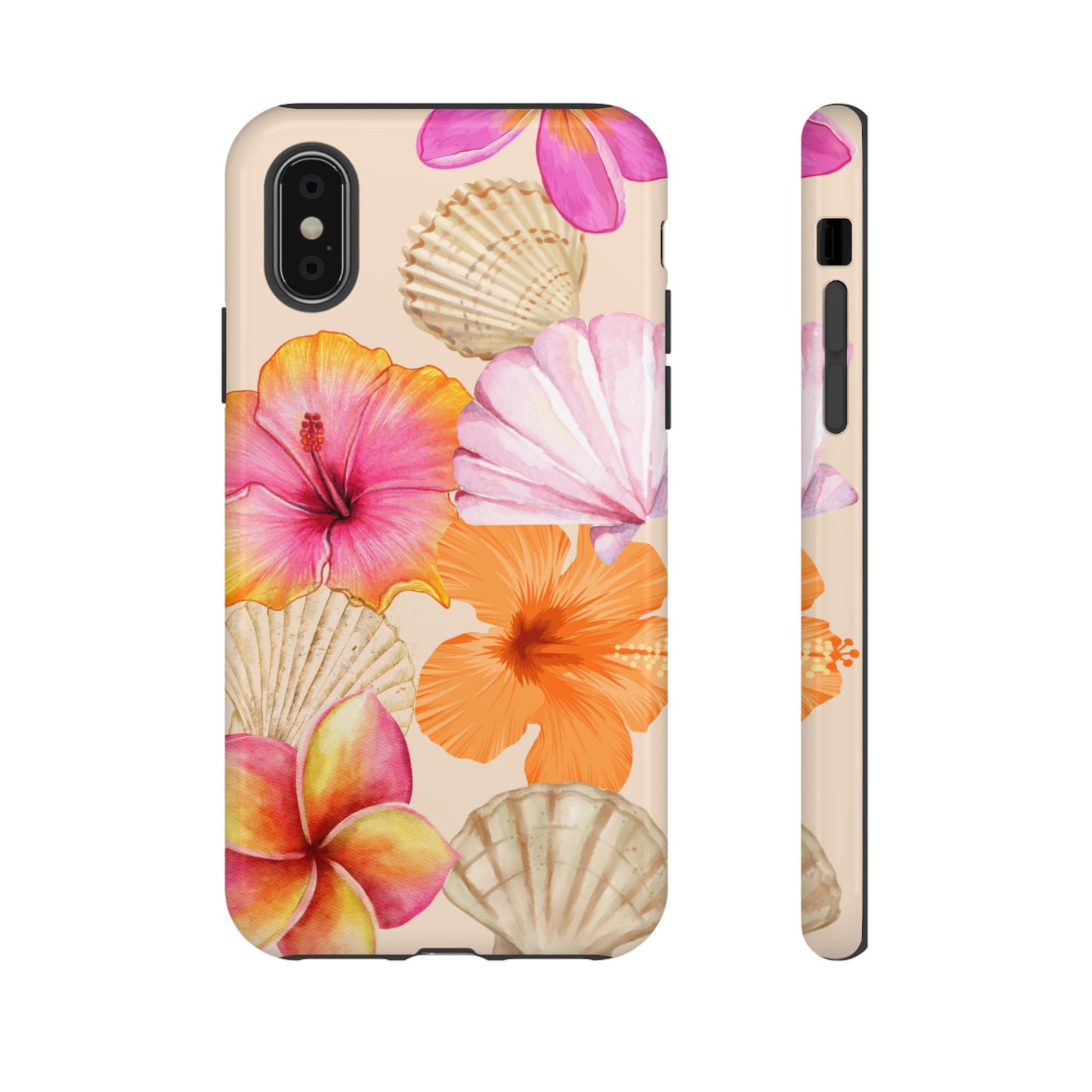 IPHONE Tropical Floral and Seashell Tough Phone Case l Vibrant Summer Accessory, Durable Tough Case for All Occasions