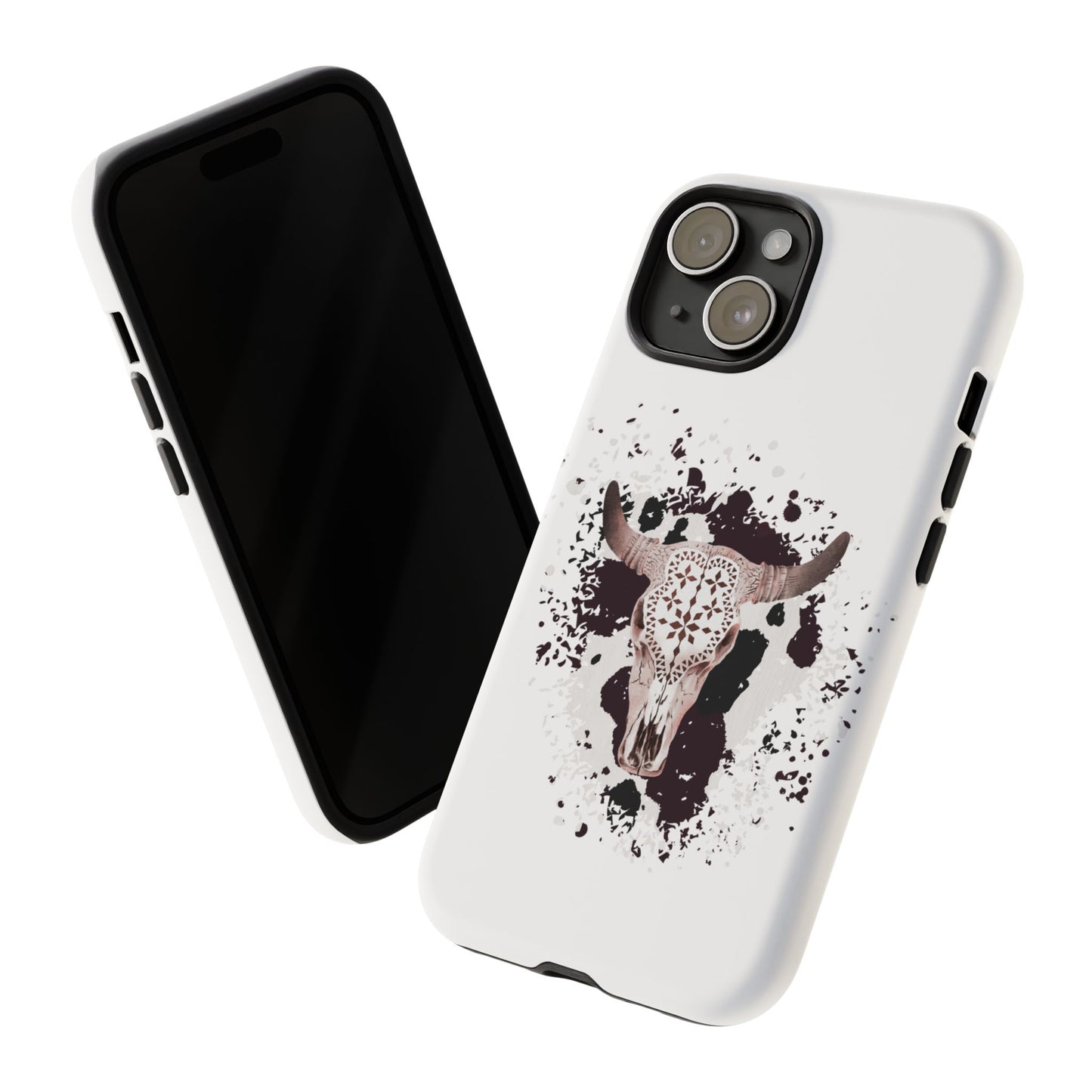 iPHONE Bull Skull with Cow Print Tough Phone Case l Gift for Him, Western Style