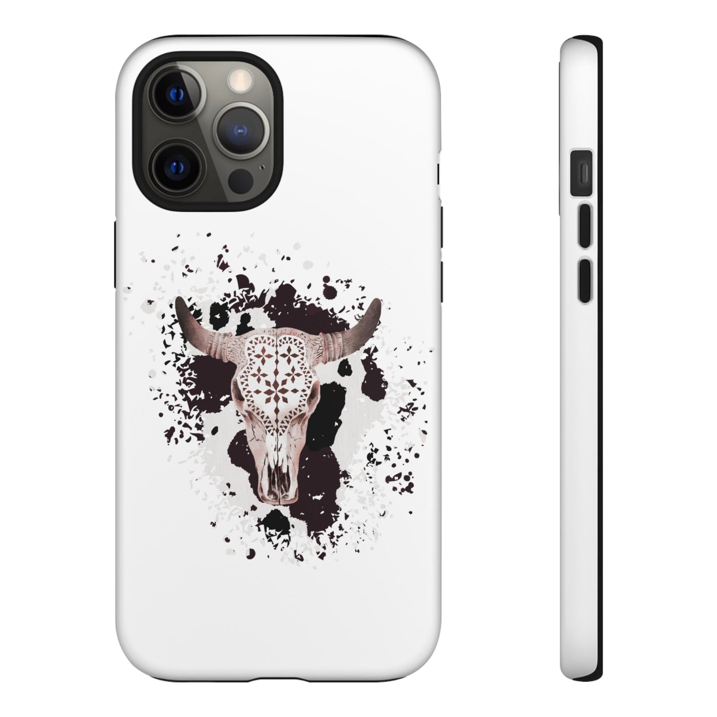 iPHONE Bull Skull with Cow Print Tough Phone Case l Gift for Him, Western Style
