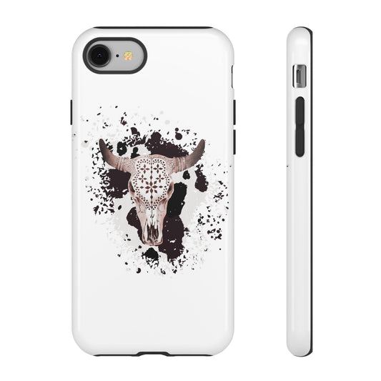 iPHONE Bull Skull with Cow Print Tough Phone Case l Gift for Him, Western Style