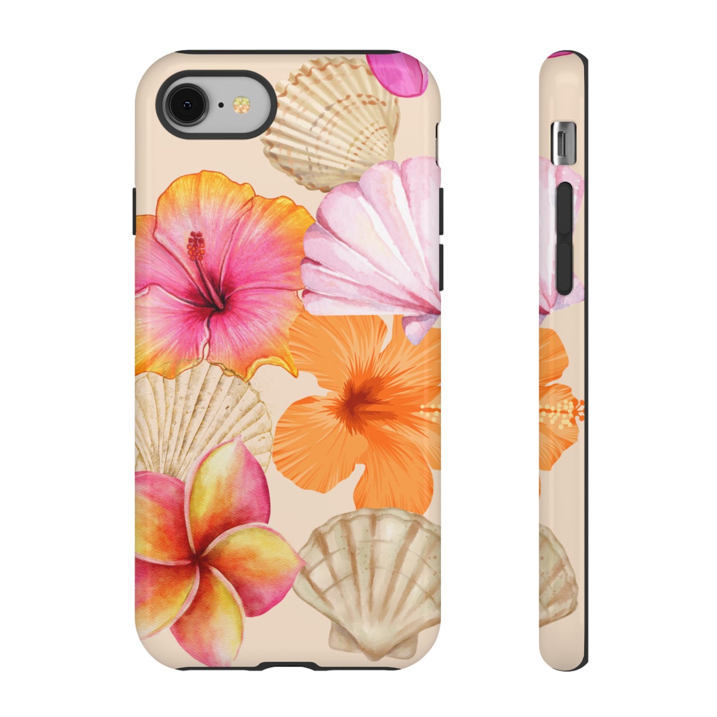 IPHONE Tropical Floral and Seashell Tough Phone Case l Vibrant Summer Accessory, Durable Tough Case for All Occasions