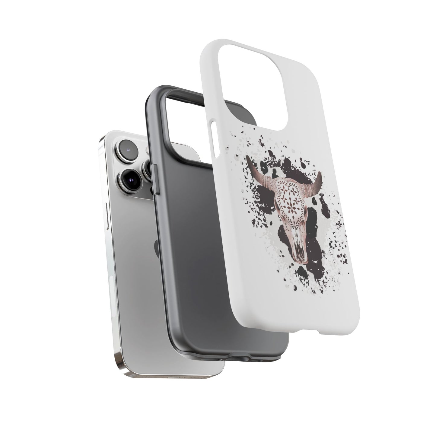 iPHONE Bull Skull with Cow Print Tough Phone Case l Gift for Him, Western Style