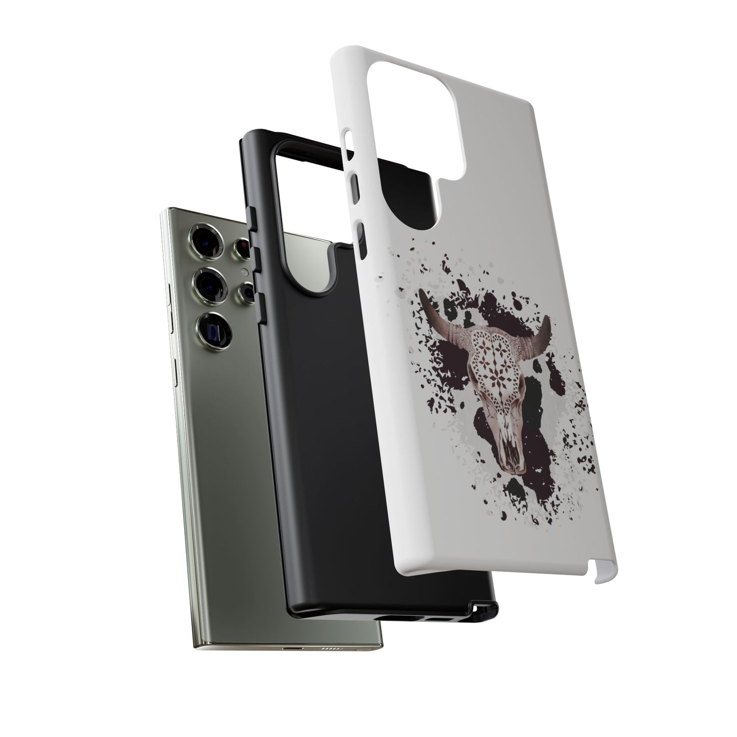 SAMSUNG Bull Skull with Cow Print Tough Phone Case l Gift for Him, Western Style