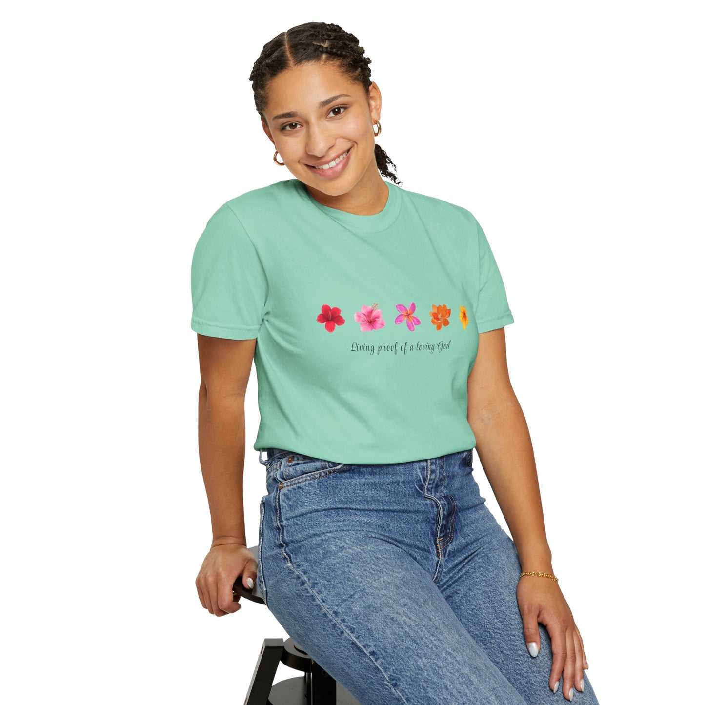 "Living Proof of a Loving God" Stylish Flower Graphic Tee l Casual Wear, Perfect for Summer
