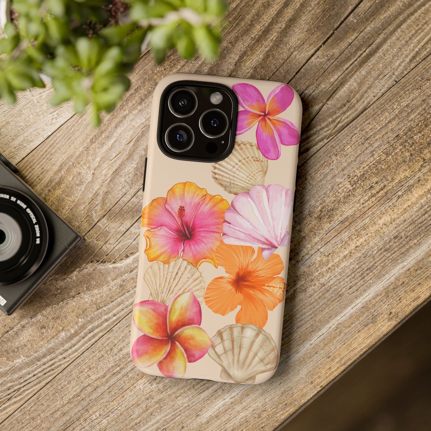 IPHONE Tropical Floral and Seashell Tough Phone Case l Vibrant Summer Accessory, Durable Tough Case for All Occasions