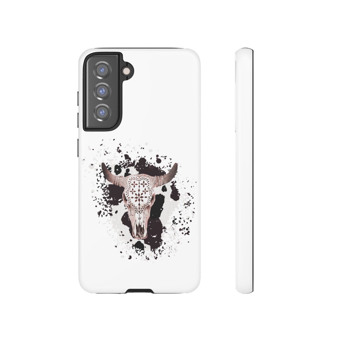 SAMSUNG Bull Skull with Cow Print Tough Phone Case l Gift for Him, Western Style