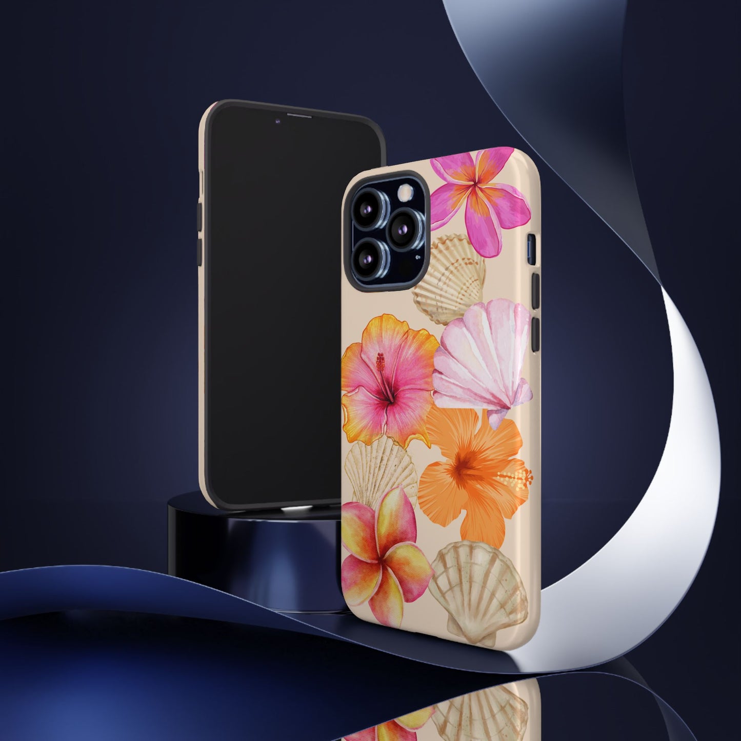 IPHONE Tropical Floral and Seashell Tough Phone Case l Vibrant Summer Accessory, Durable Tough Case for All Occasions