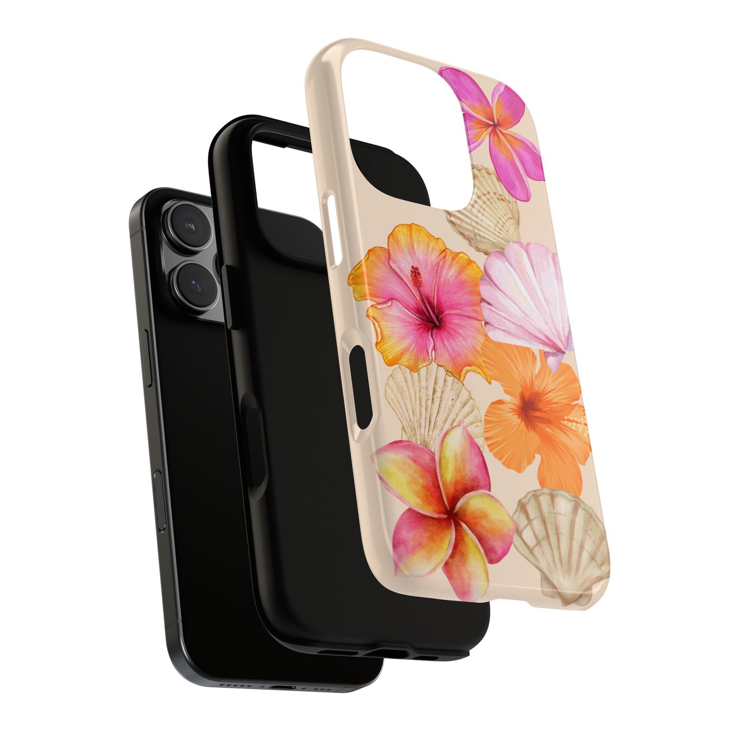 IPHONE Tropical Floral and Seashell Tough Phone Case l Vibrant Summer Accessory, Durable Tough Case for All Occasions