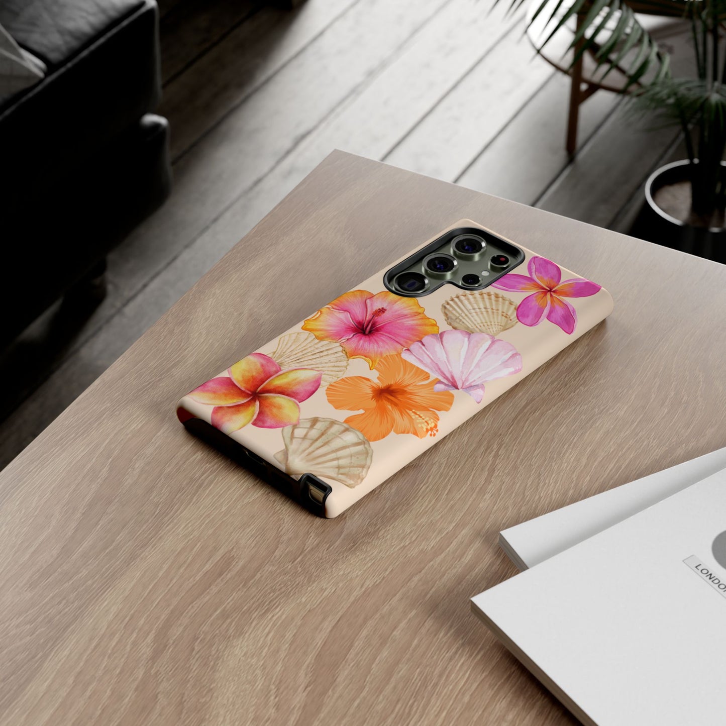 SAMSUNG Tropical Floral and Seashell Tough Phone Case l Vibrant Summer Accessory, Durable Tough Case for All Occasions