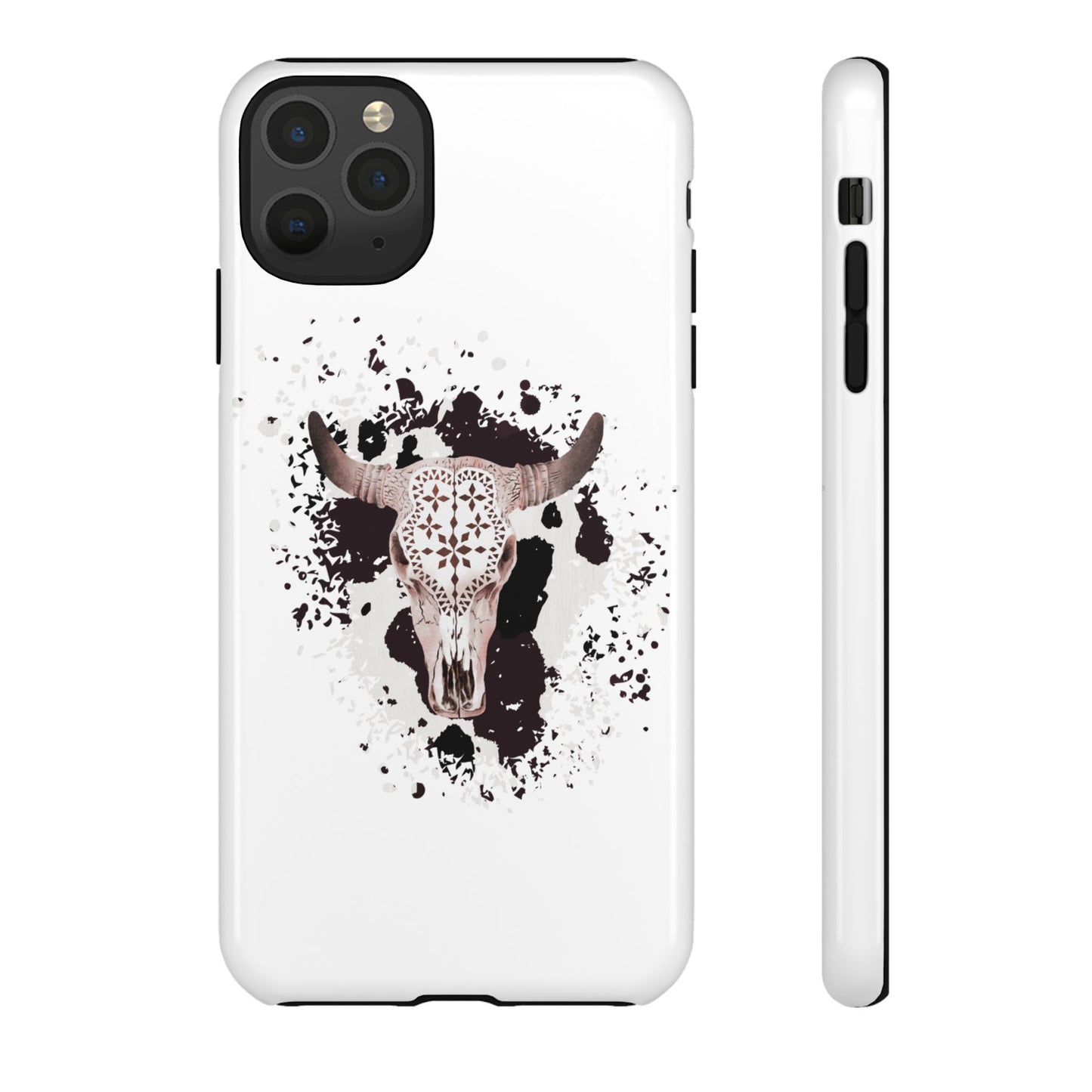 iPHONE Bull Skull with Cow Print Tough Phone Case l Gift for Him, Western Style