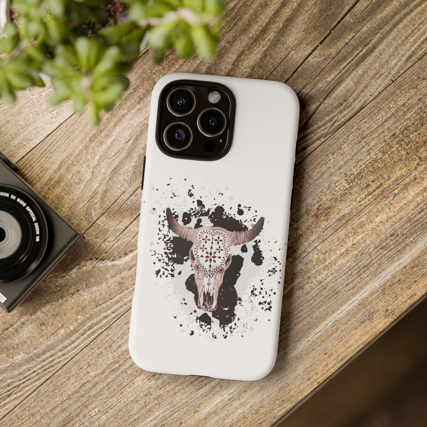 iPHONE Bull Skull with Cow Print Tough Phone Case l Gift for Him, Western Style