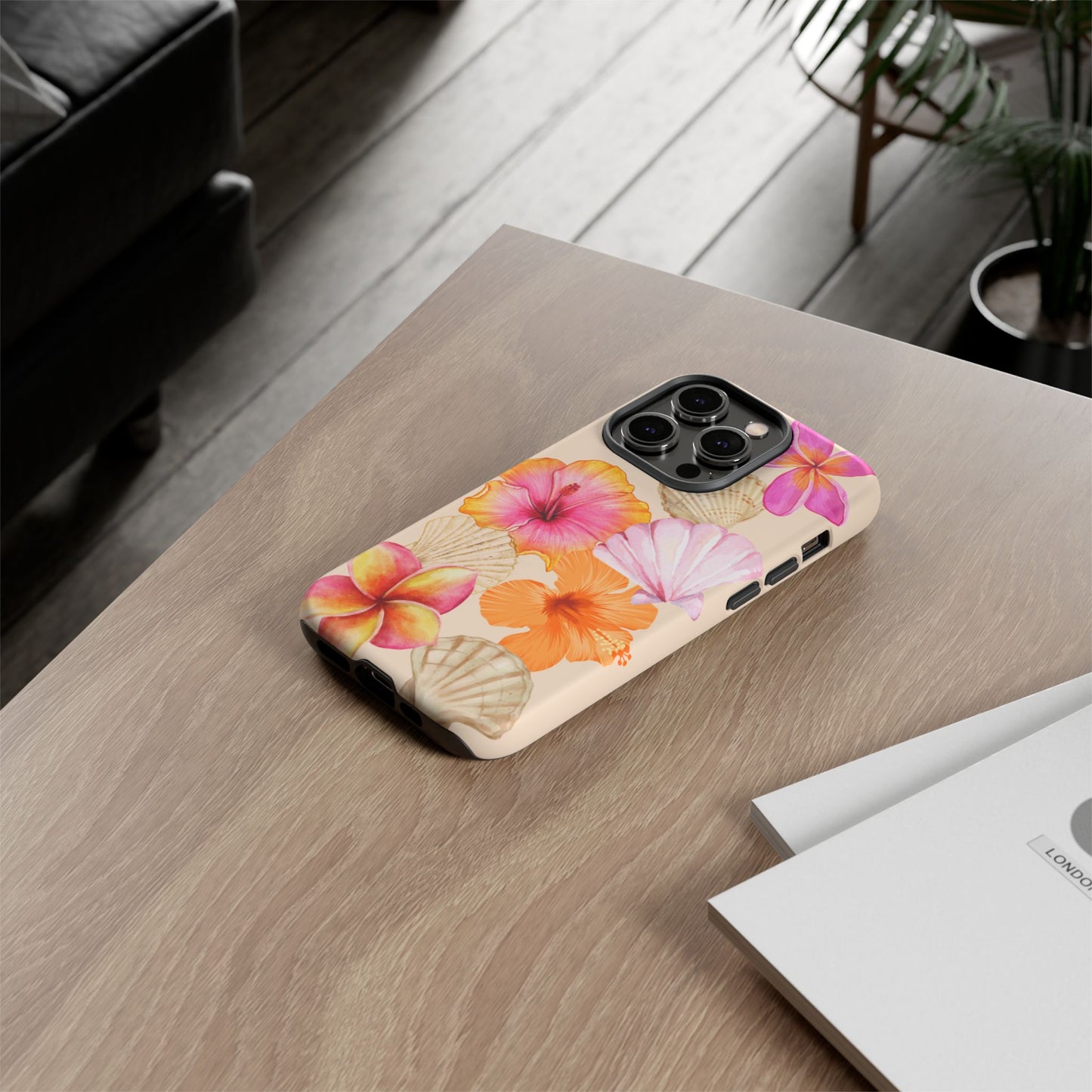IPHONE Tropical Floral and Seashell Tough Phone Case l Vibrant Summer Accessory, Durable Tough Case for All Occasions