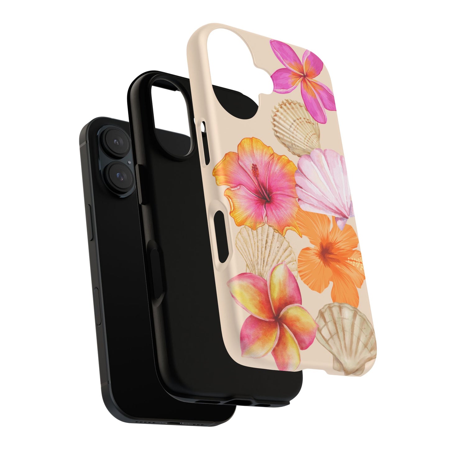IPHONE Tropical Floral and Seashell Tough Phone Case l Vibrant Summer Accessory, Durable Tough Case for All Occasions