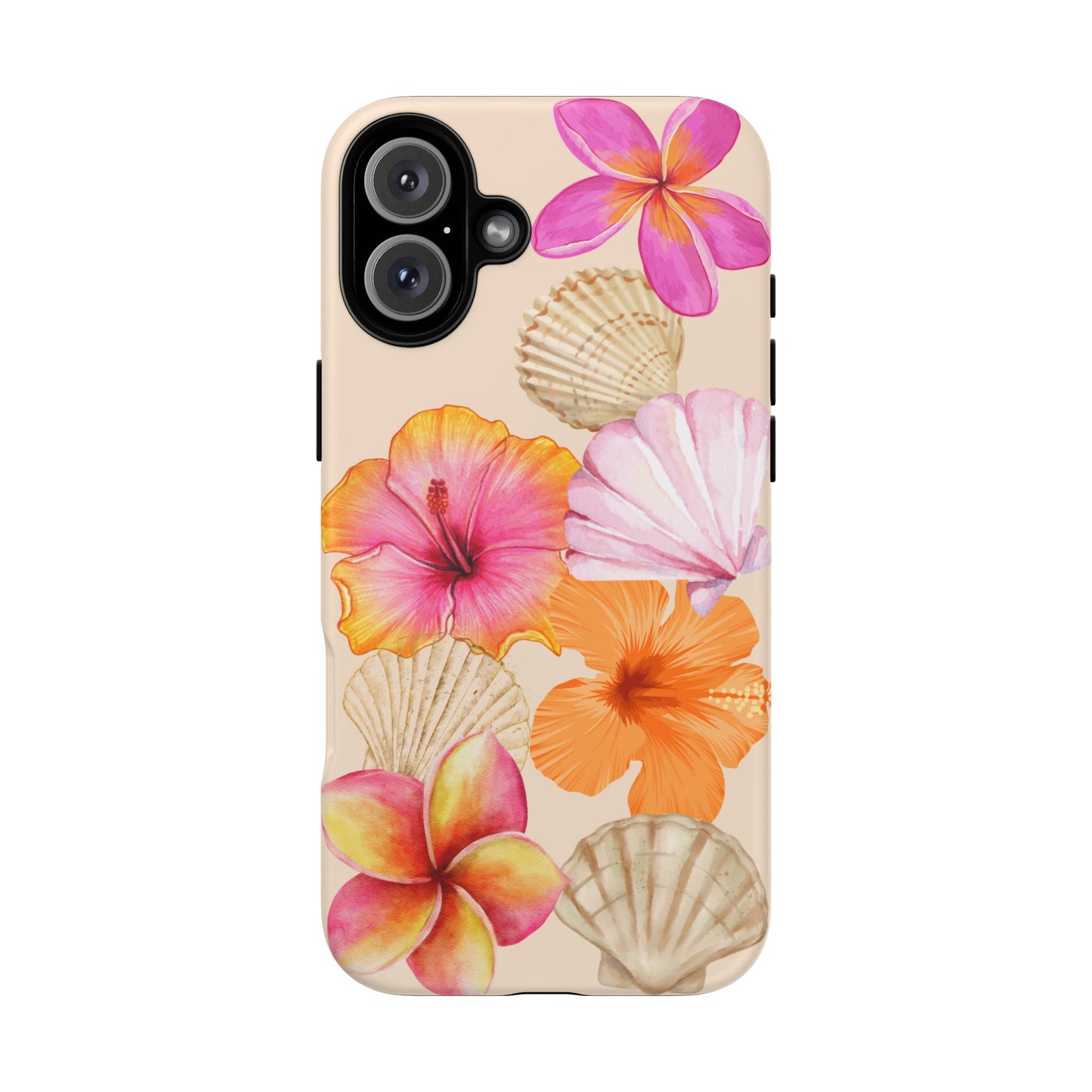 IPHONE Tropical Floral and Seashell Tough Phone Case l Vibrant Summer Accessory, Durable Tough Case for All Occasions