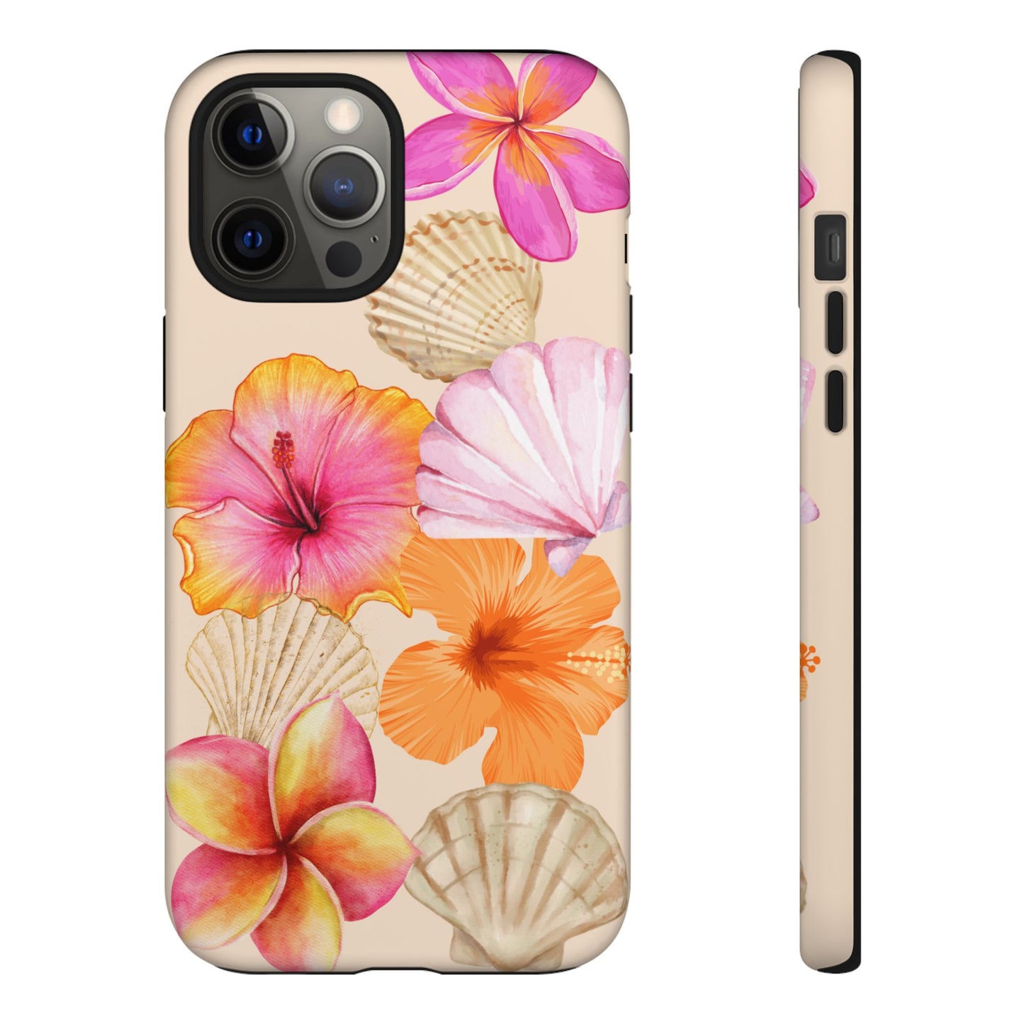 IPHONE Tropical Floral and Seashell Tough Phone Case l Vibrant Summer Accessory, Durable Tough Case for All Occasions