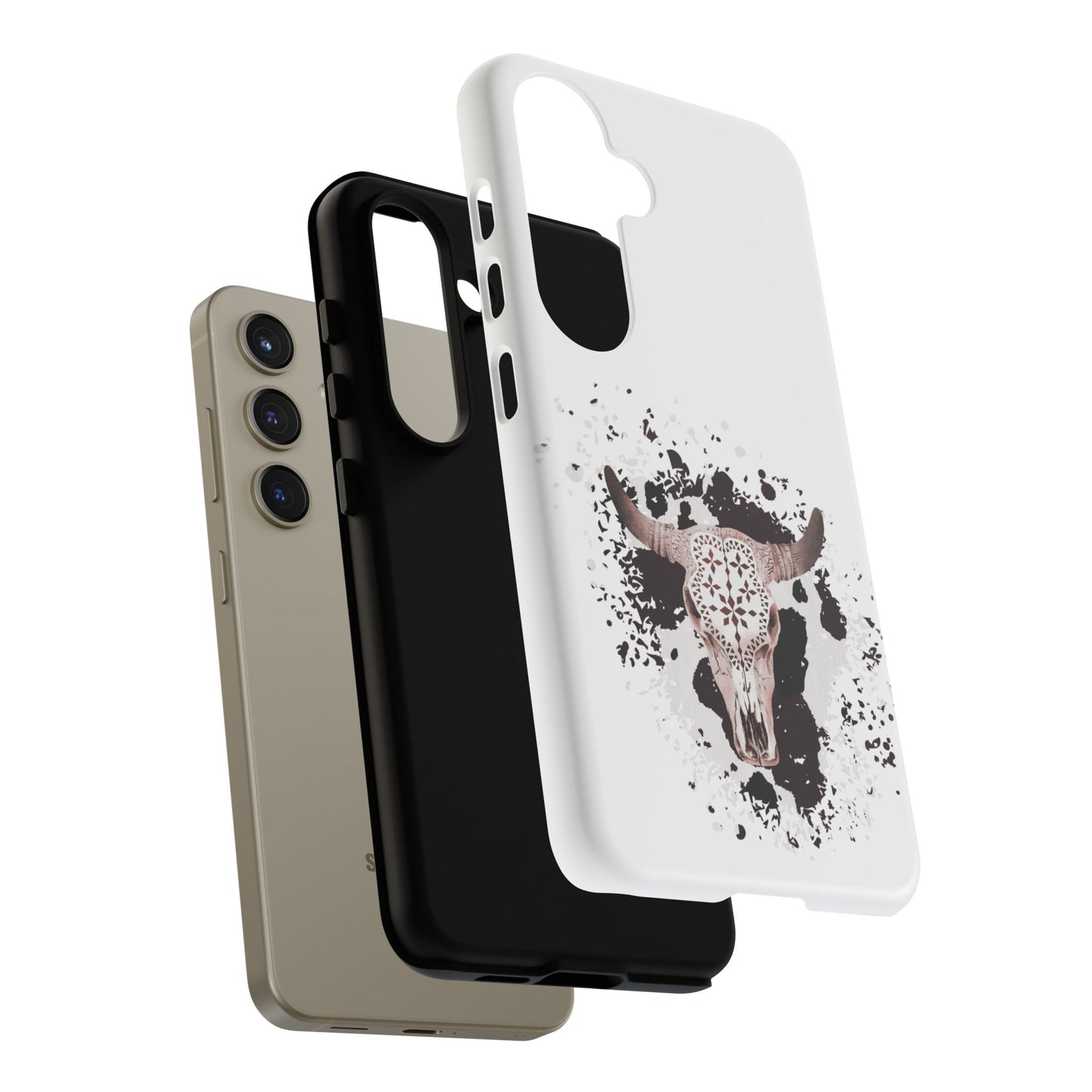 SAMSUNG Bull Skull with Cow Print Tough Phone Case l Gift for Him, Western Style