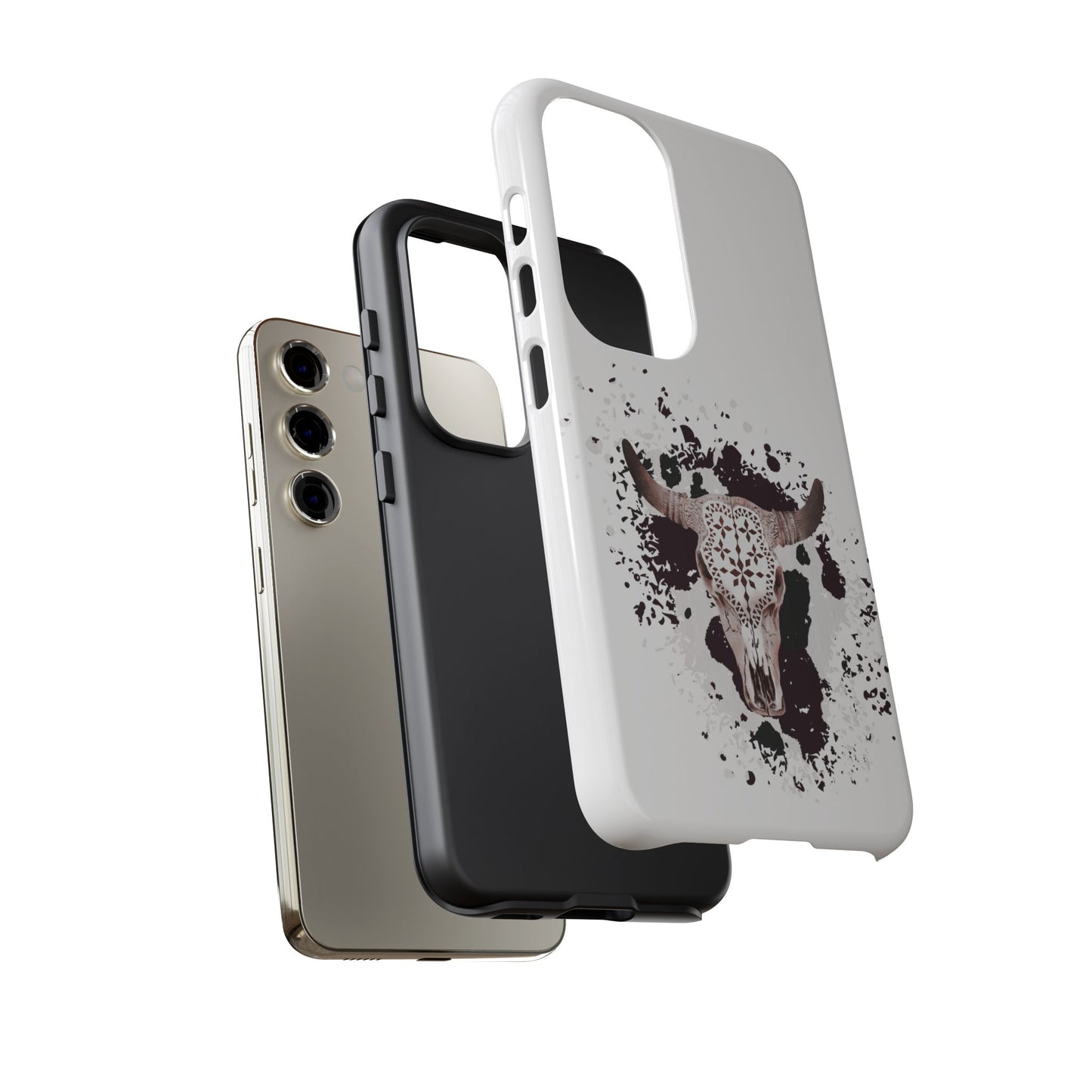 SAMSUNG Bull Skull with Cow Print Tough Phone Case l Gift for Him, Western Style