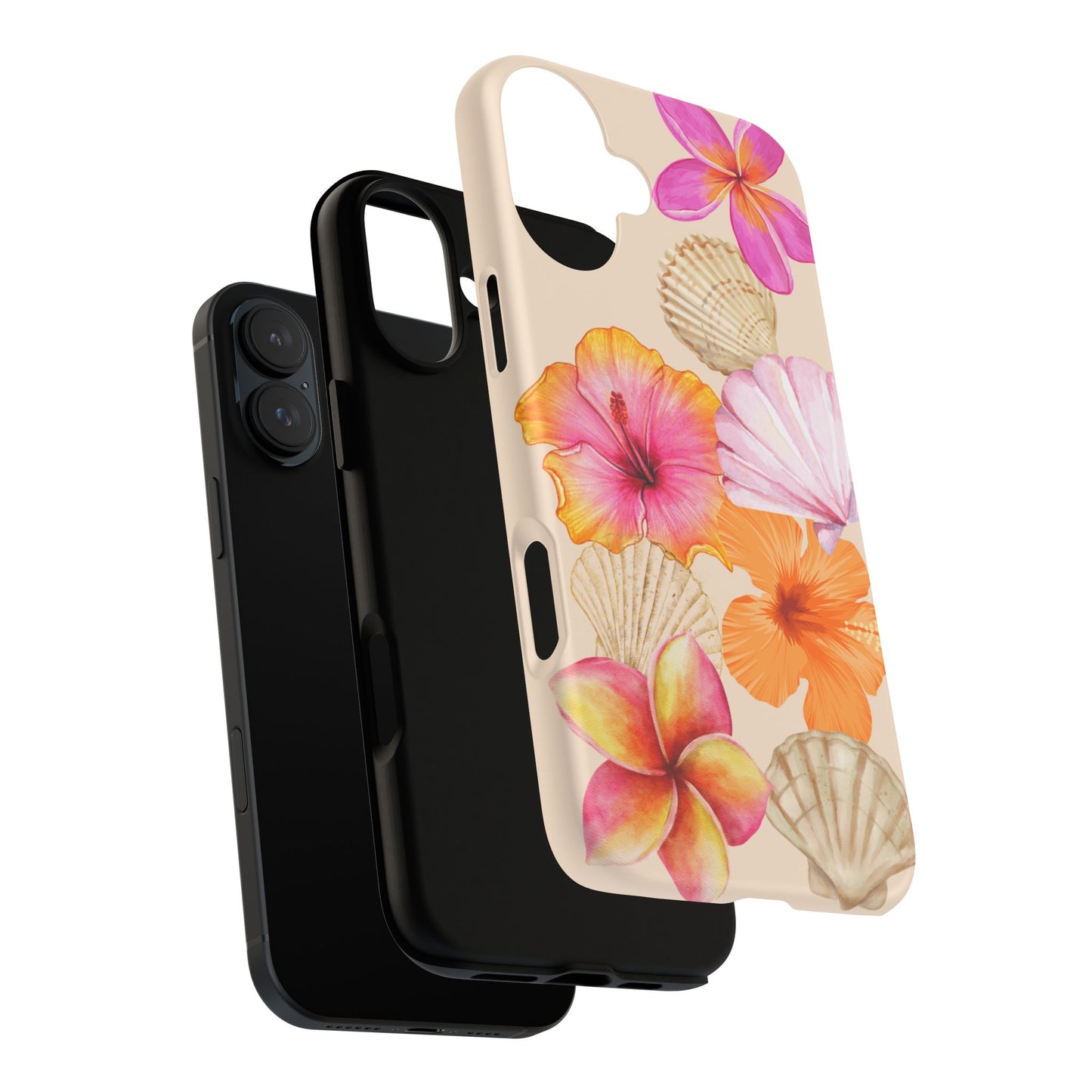 IPHONE Tropical Floral and Seashell Tough Phone Case l Vibrant Summer Accessory, Durable Tough Case for All Occasions