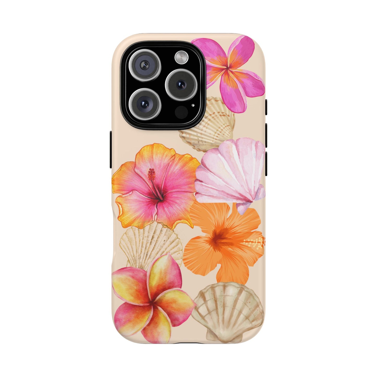IPHONE Tropical Floral and Seashell Tough Phone Case l Vibrant Summer Accessory, Durable Tough Case for All Occasions