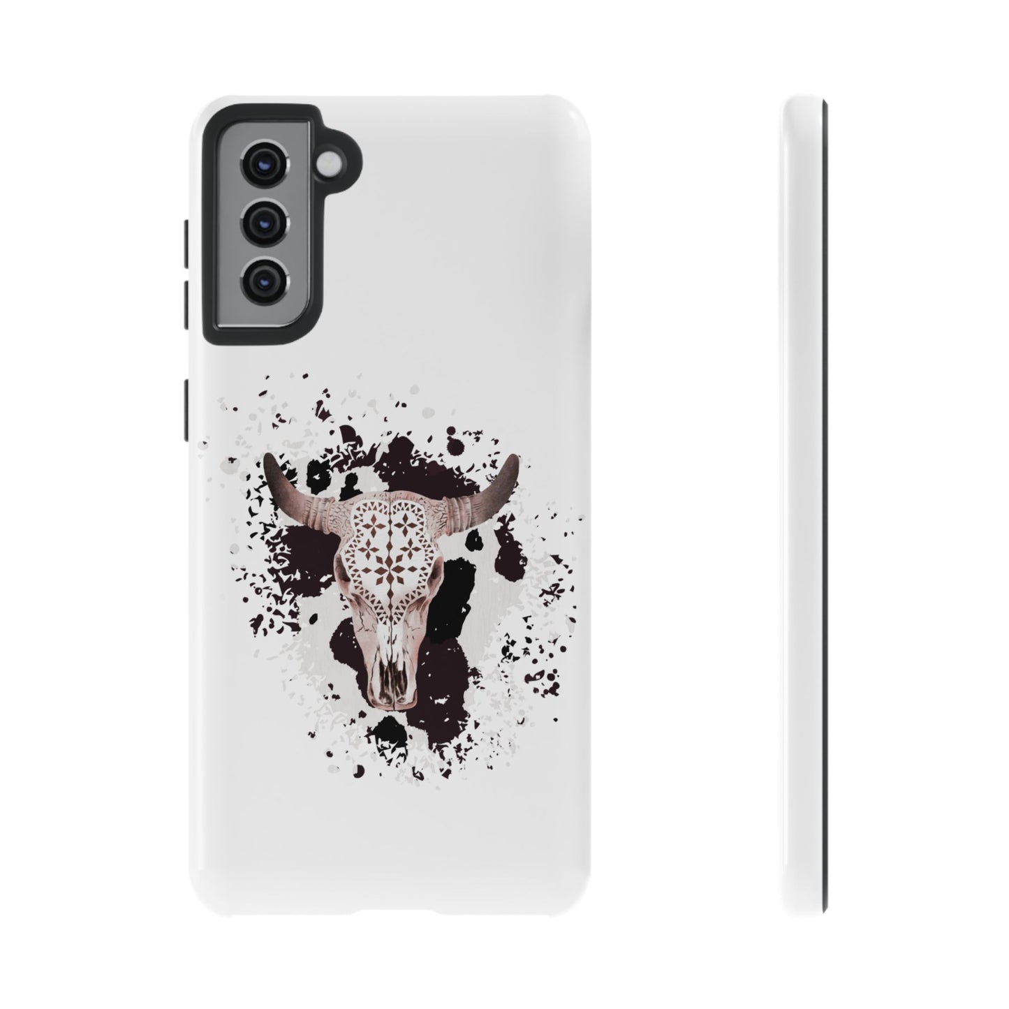 SAMSUNG Bull Skull with Cow Print Tough Phone Case l Gift for Him, Western Style