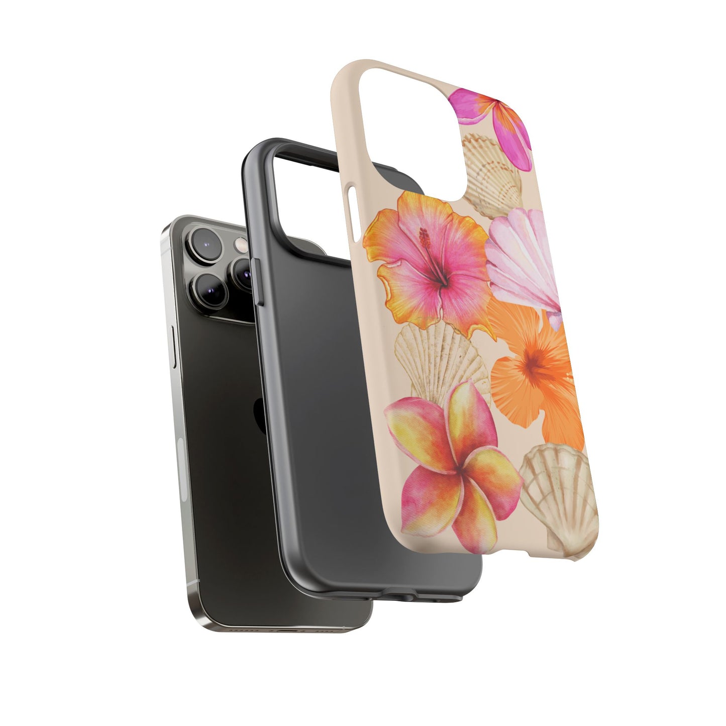 IPHONE Tropical Floral and Seashell Tough Phone Case l Vibrant Summer Accessory, Durable Tough Case for All Occasions