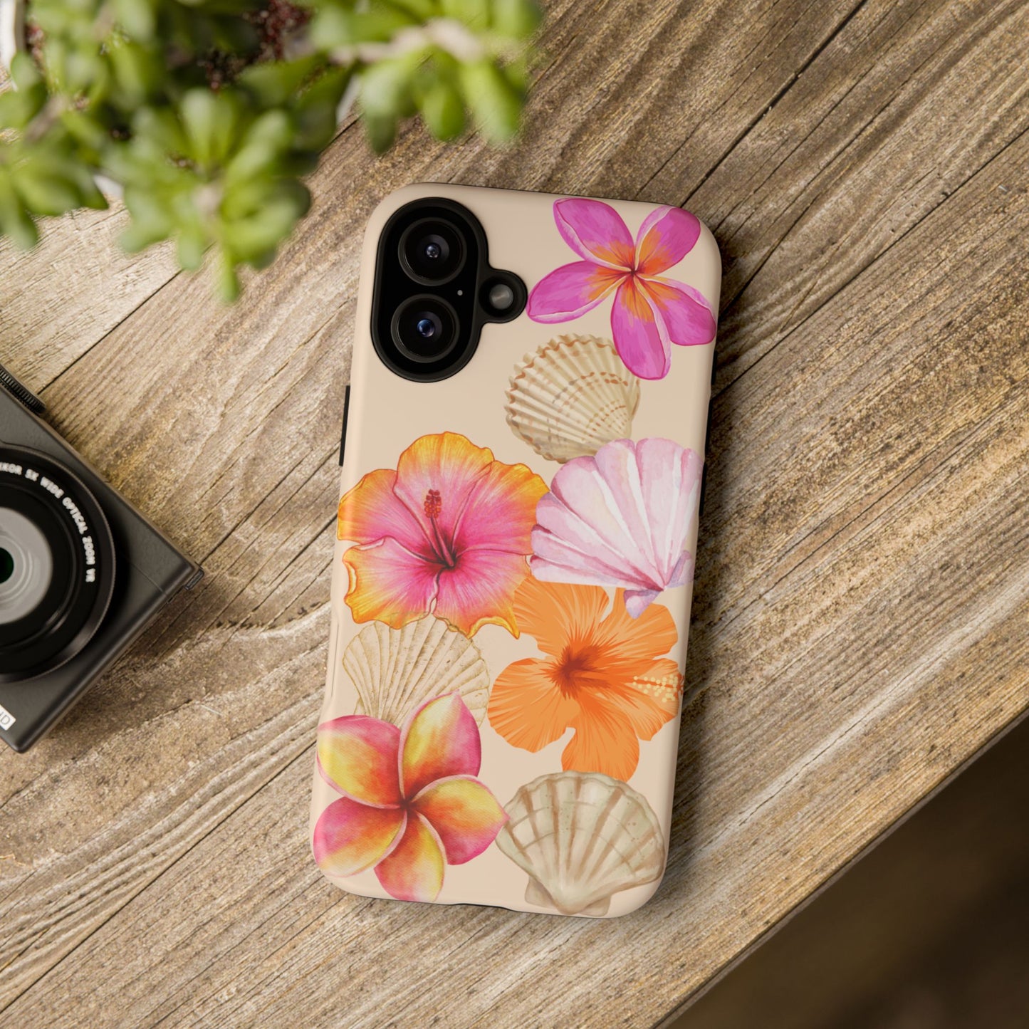 IPHONE Tropical Floral and Seashell Tough Phone Case l Vibrant Summer Accessory, Durable Tough Case for All Occasions
