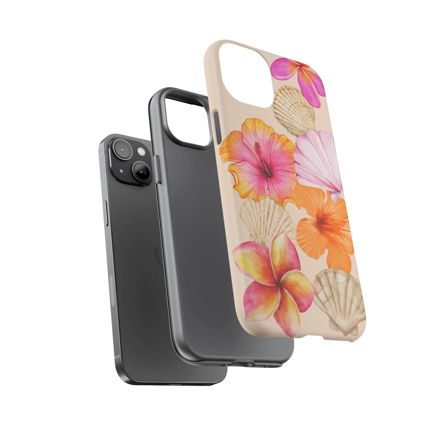 IPHONE Tropical Floral and Seashell Tough Phone Case l Vibrant Summer Accessory, Durable Tough Case for All Occasions